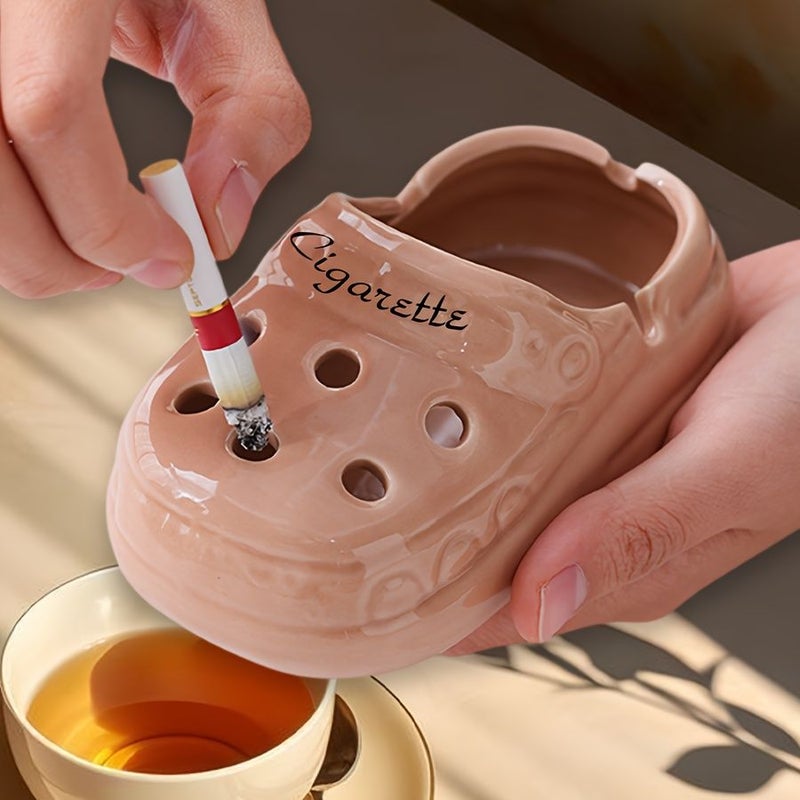Beige Yellow Custom Small Slipper Shape Ashtray With Personalized Text for Home Decor - Image 2