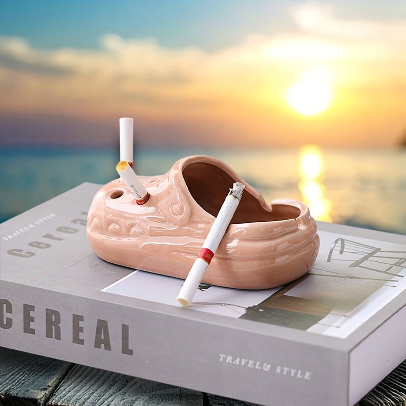 Beige Yellow Custom Small Slipper Shape Ashtray With Personalized Text for Home Decor - Image 5