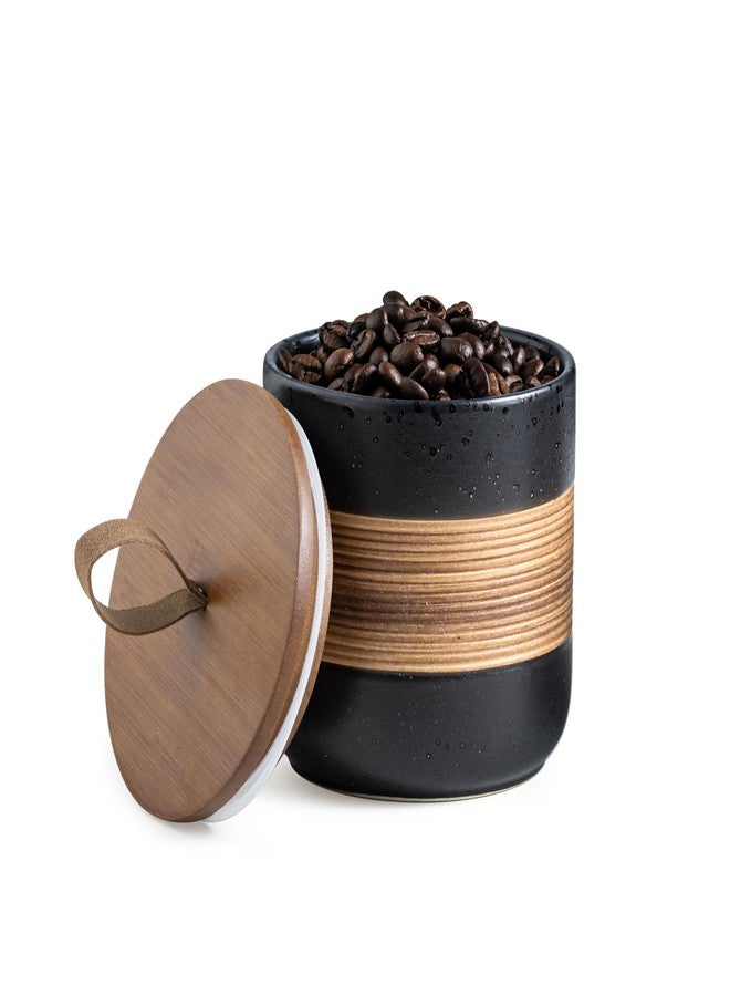 Miamolo Ceramic Jar with Lid, Coffee Container Kitchen Food Storage Jars for Spice Sugar Tea Bag, Stackable Decorative Jars for Countertop, Black & 18 fl.oz - Image 1