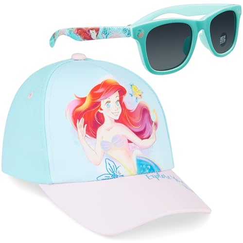 Disney Girls Sunglasses and Baseball Cap Set Adjustable Sun Hat 100 UV Sunglasses Girls Gifts Blue Ariel - Image 1