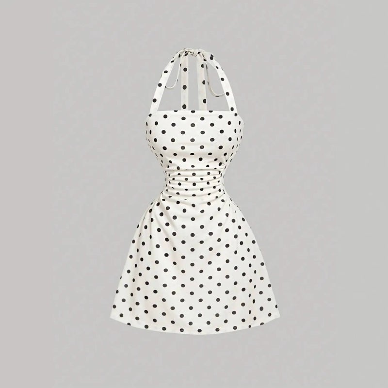 Women's Solid Pleated Tie Strap Sleeveless A-Line Short Dress - Image 1