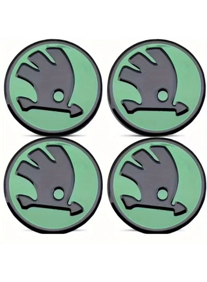 4pcs Black Green 56mm Skoda Car Wheel Hub Center Sticker Rim Cover Badge Emblem - Image 1