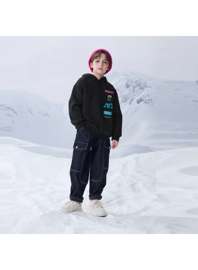 Mqd Winter Boys' Trendy Casual Fleece-lined Cargo Style Denim Jeans Original Denim Color 110 - Image 2