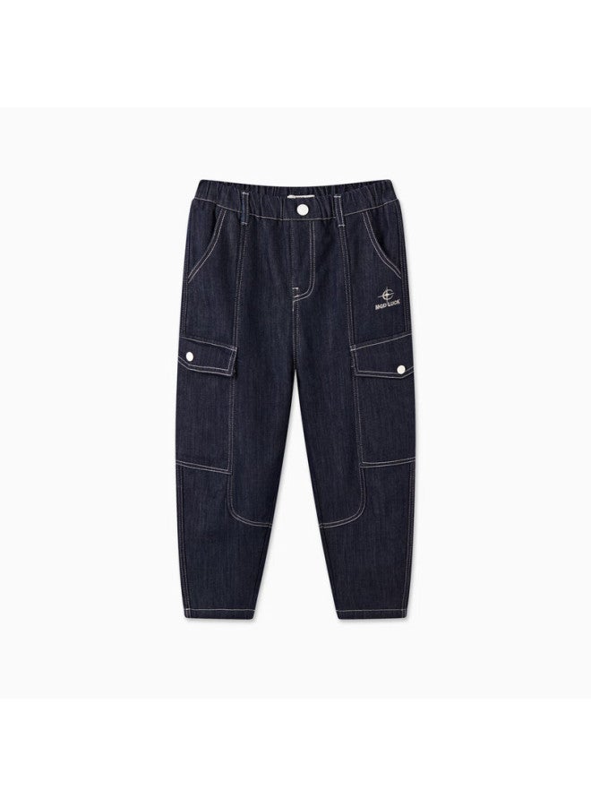 Mqd Winter Boys' Trendy Casual Fleece-lined Cargo Style Denim Jeans Original Denim Color 110 - Image 4