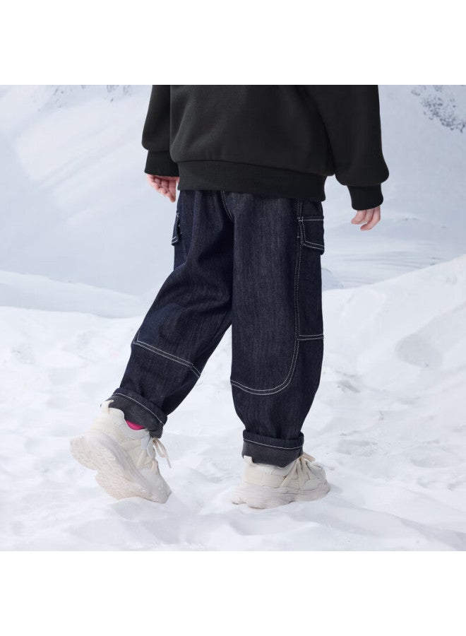 Mqd Winter Boys' Trendy Casual Fleece-lined Cargo Style Denim Jeans Original Denim Color 110 - Image 3