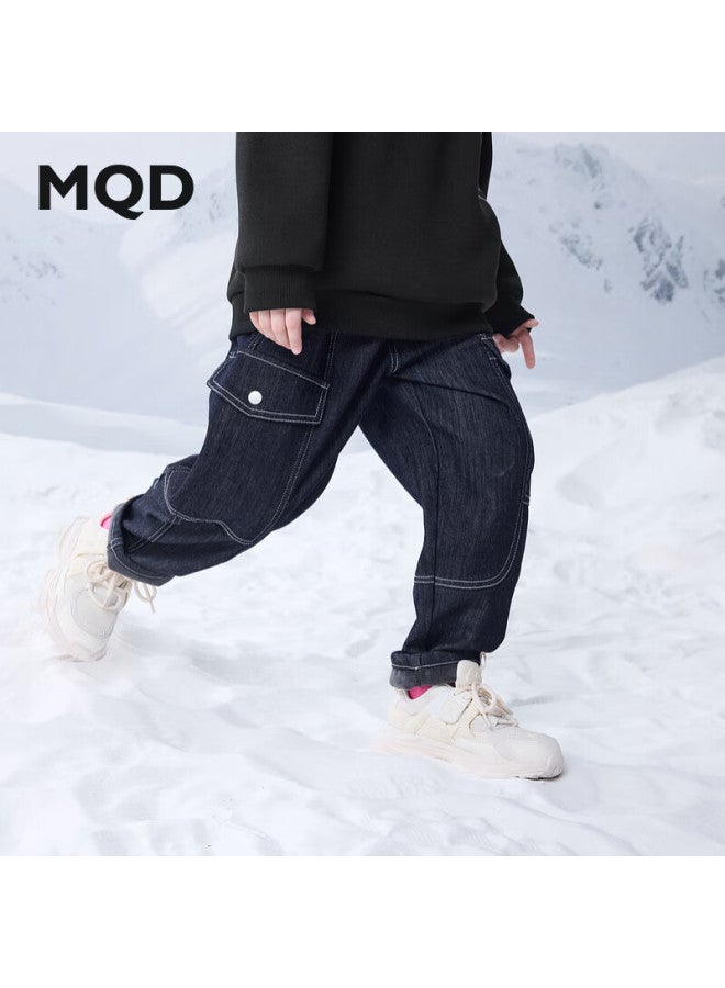 Mqd Winter Boys' Trendy Casual Fleece-lined Cargo Style Denim Jeans Original Denim Color 110 - Image 1