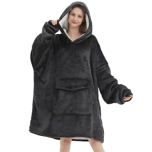 Fiosnow Grey Blanket Hoodies for Women and Men Adult Oversize Wearable Blanket Hoodies for Soft and Warm - Image 1