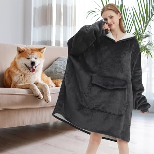 Fiosnow Grey Blanket Hoodies for Women and Men Adult Oversize Wearable Blanket Hoodies for Soft and Warm - Image 2