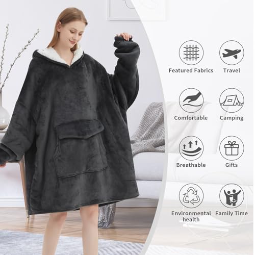 Fiosnow Grey Blanket Hoodies for Women and Men Adult Oversize Wearable Blanket Hoodies for Soft and Warm - Image 3