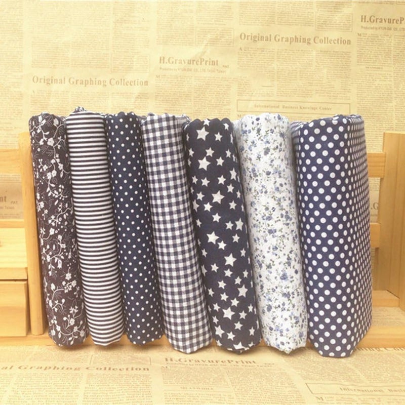 Qintreesify 7Pcs 10 x 10 Top Cotton Craft Fabric Bundle Squares Patchwork DIY Sewing Scrapbooking Quilting Floral Dot Pattern Fabric 25cm x 25cm Sapphire Blue - Image 3