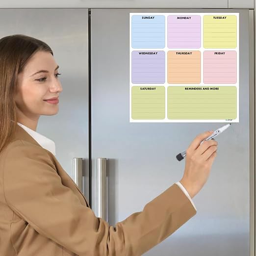 AccuPrints White Board/Weekly Planner for Fridge/Reusable Board for Fridge/Board for Wall with Marker - 12X12 Inches (Weekly Planner) - Image 2