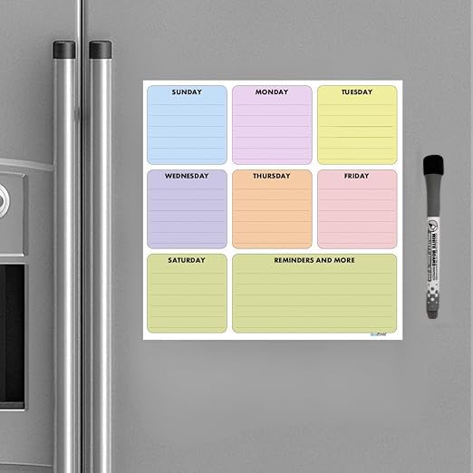 AccuPrints White Board/Weekly Planner for Fridge/Reusable Board for Fridge/Board for Wall with Marker - 12X12 Inches (Weekly Planner) - Image 1