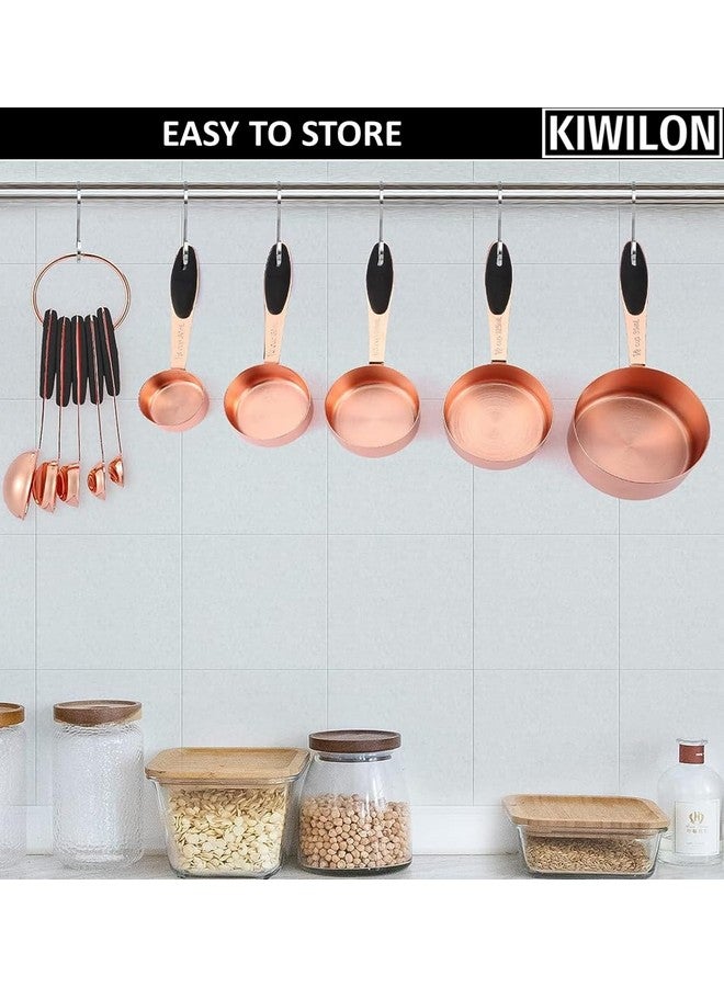 Kiwilon Stainless Steel Measuring Cups and Spoons - 10 Pieces | in Shiny Copper Color | Ideal for Baking for Dry and Liquid Ingredients | with Hanging Hole (Copper) - Image 4