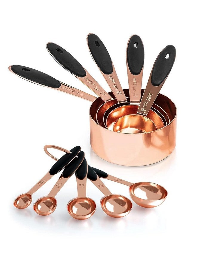 Kiwilon Stainless Steel Measuring Cups and Spoons - 10 Pieces | in Shiny Copper Color | Ideal for Baking for Dry and Liquid Ingredients | with Hanging Hole (Copper) - Image 1