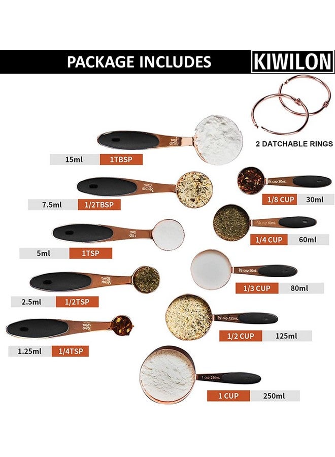 Kiwilon Stainless Steel Measuring Cups and Spoons - 10 Pieces | in Shiny Copper Color | Ideal for Baking for Dry and Liquid Ingredients | with Hanging Hole (Copper) - Image 2