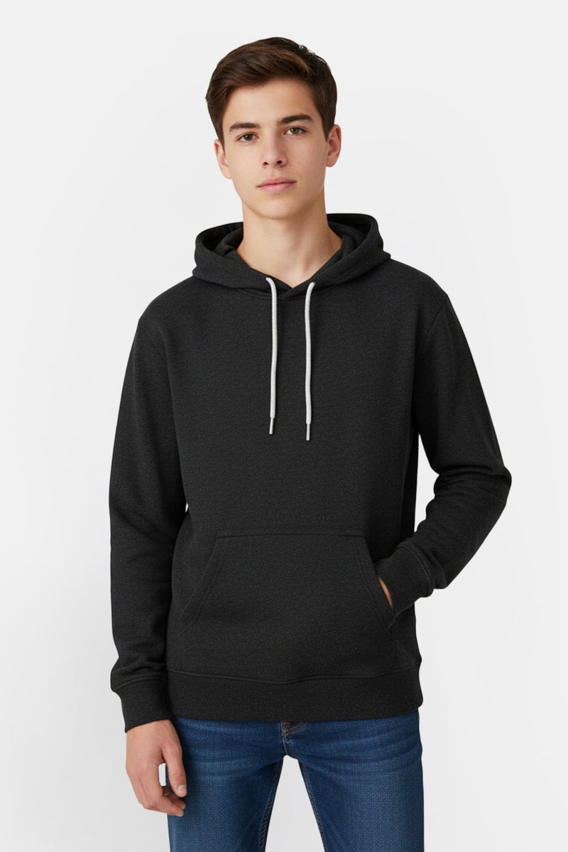 Reebok Kids Boy Brand Logo Long Sleeve Hoodie, Black Heather - Image 1