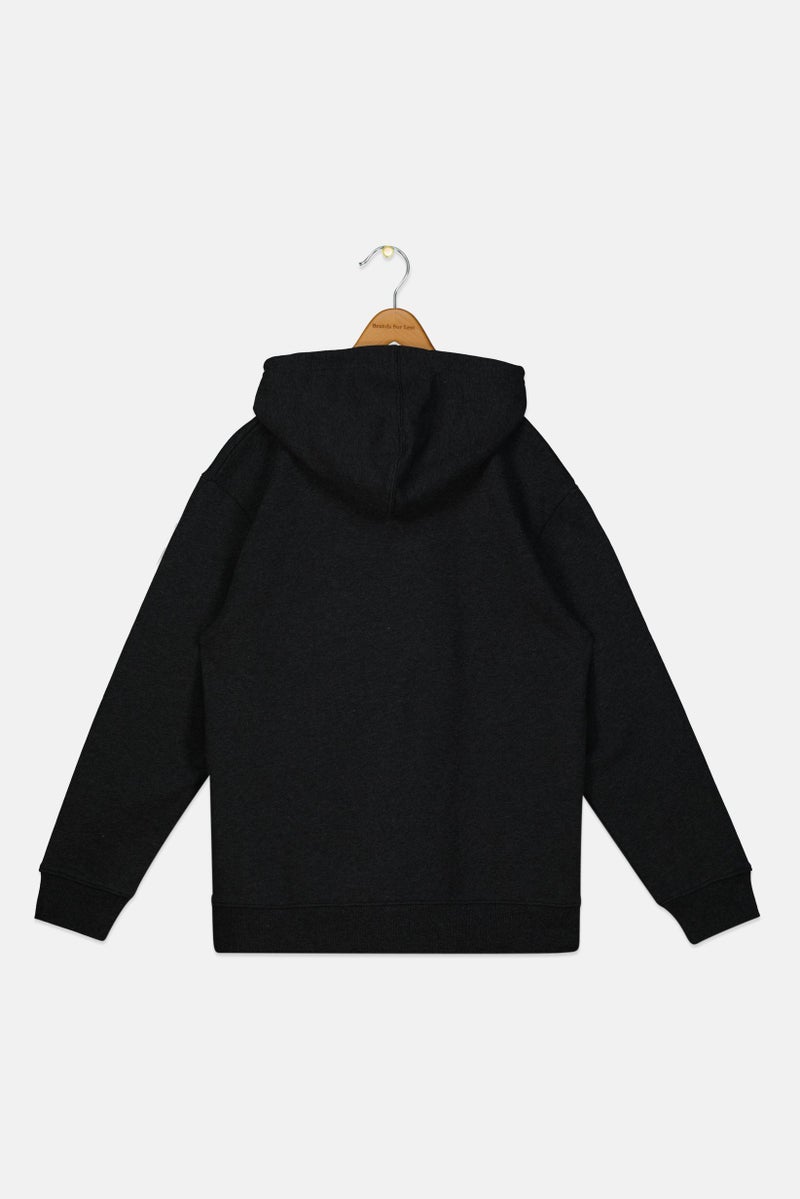 Reebok Kids Boy Brand Logo Long Sleeve Hoodie, Black Heather - Image 3