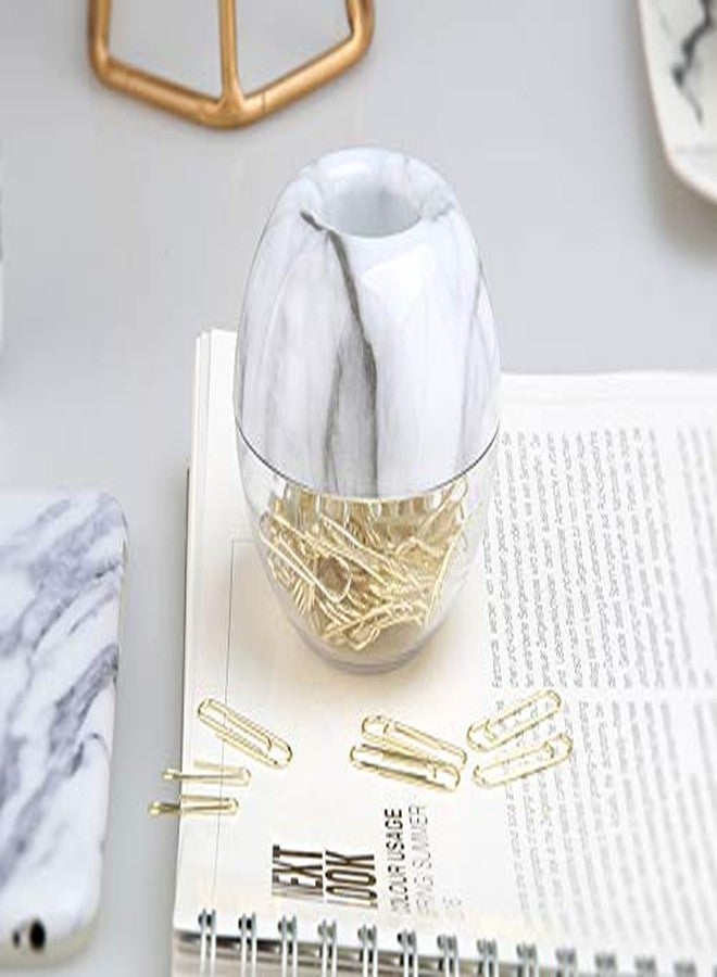 Supfoxer Magnetic Paper Clip Holder, Marble White holder with Gold PaperClips 100pcs 28mm(1.1") Cute Office Supplies for Desk Organizer - Image 4