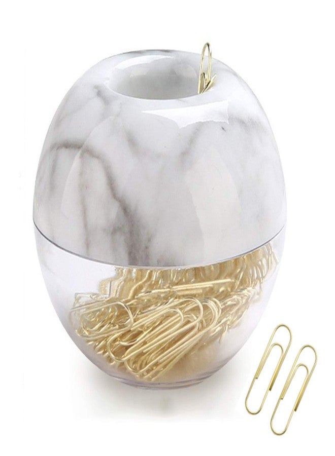 Supfoxer Magnetic Paper Clip Holder, Marble White holder with Gold PaperClips 100pcs 28mm(1.1") Cute Office Supplies for Desk Organizer - Image 1