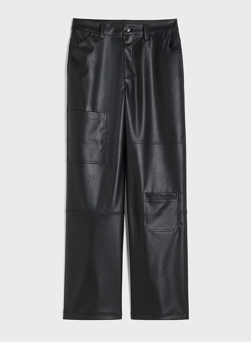 H&M Faux Leather Cargo Pants