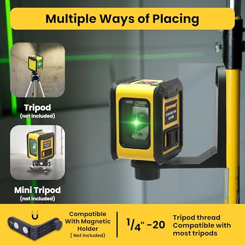 TOMAHAWK® TLC-9820 - Compact 2 Green Line Laser Level - 98ft Green Cross Self-Levelling Laser Line for Construction with Vertical/Horizontal Magnetic Base, Adjustable Brightness - Image 5