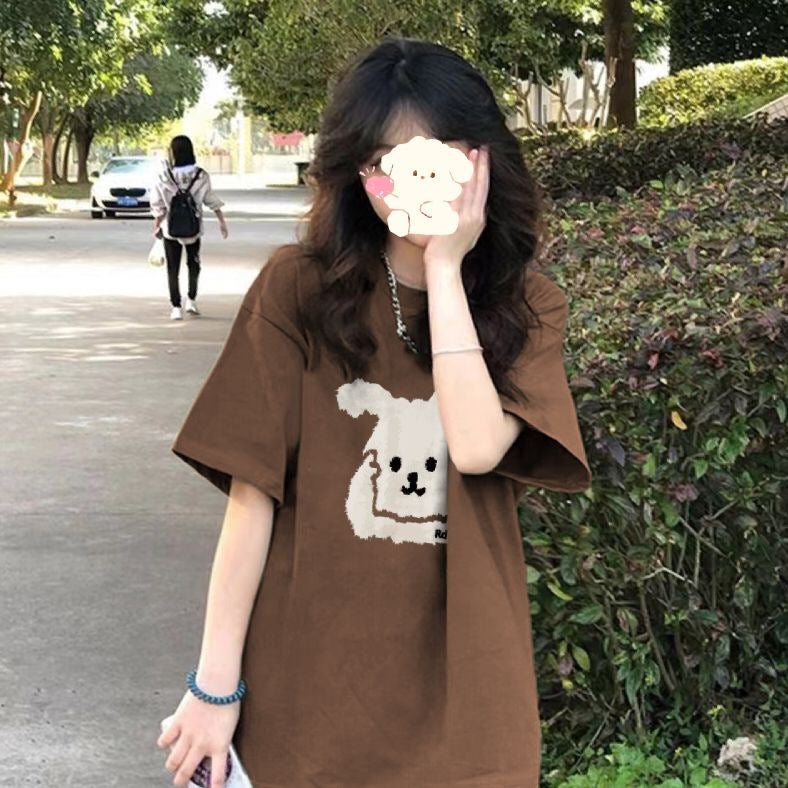 Dark Green Short-Sleeved T-Shirt For Women Ins Trend 2025 Summer Design Niche Oversize Loose Half-Sleeved Cute Top - Image 1