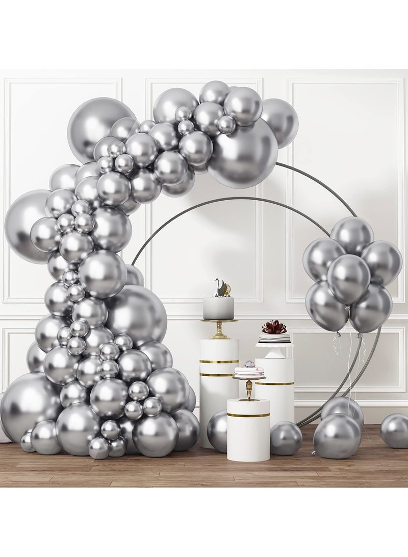 Silver Balloons Different Sizes 105pcs 5/10/12/18 Inch Metallic Silver Balloon Garland for Happy New Year Decorations Birthday Wedding Baby Shower Graduation Party Decorations - Image 1