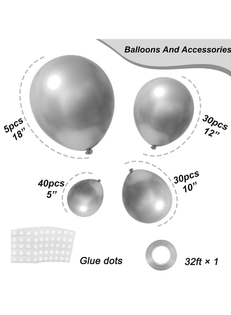 Silver Balloons Different Sizes 105pcs 5/10/12/18 Inch Metallic Silver Balloon Garland for Happy New Year Decorations Birthday Wedding Baby Shower Graduation Party Decorations - Image 2