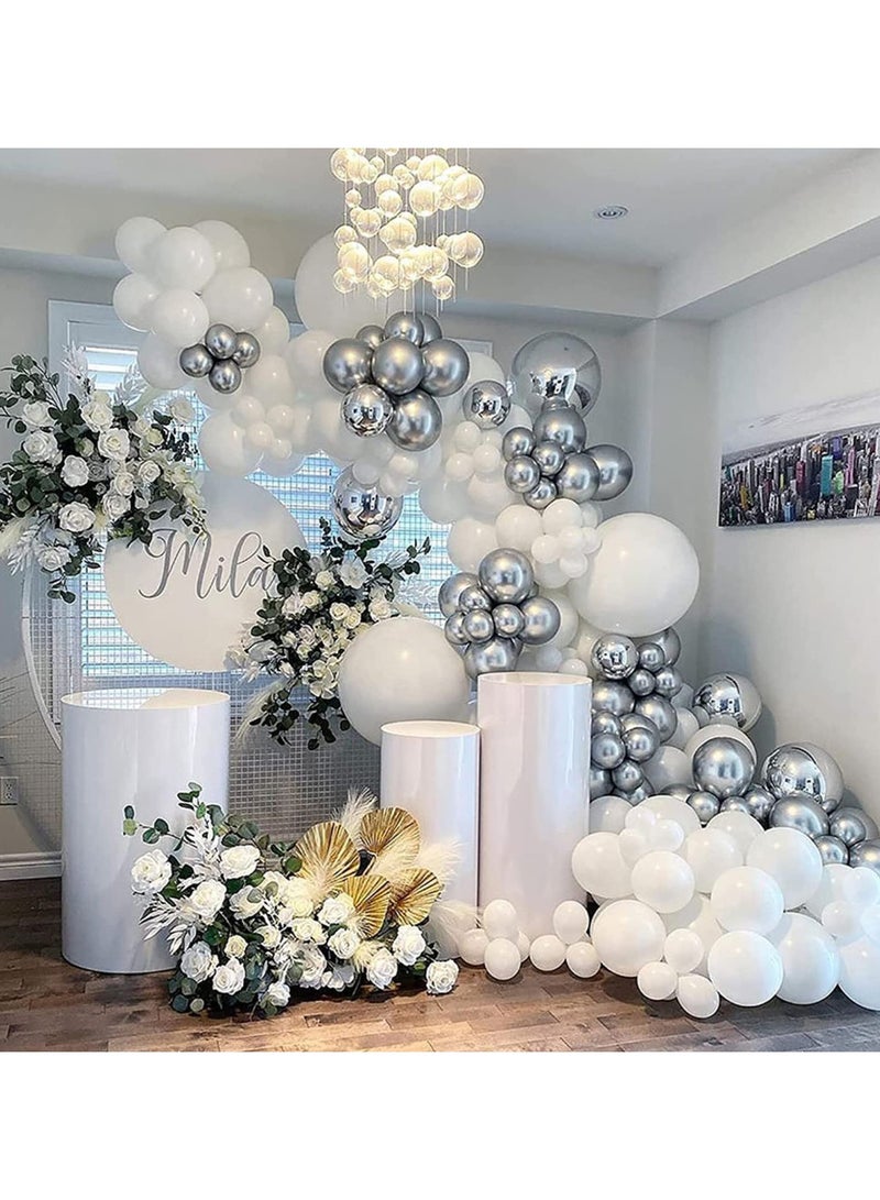 Silver Balloons Different Sizes 105pcs 5/10/12/18 Inch Metallic Silver Balloon Garland for Happy New Year Decorations Birthday Wedding Baby Shower Graduation Party Decorations - Image 4