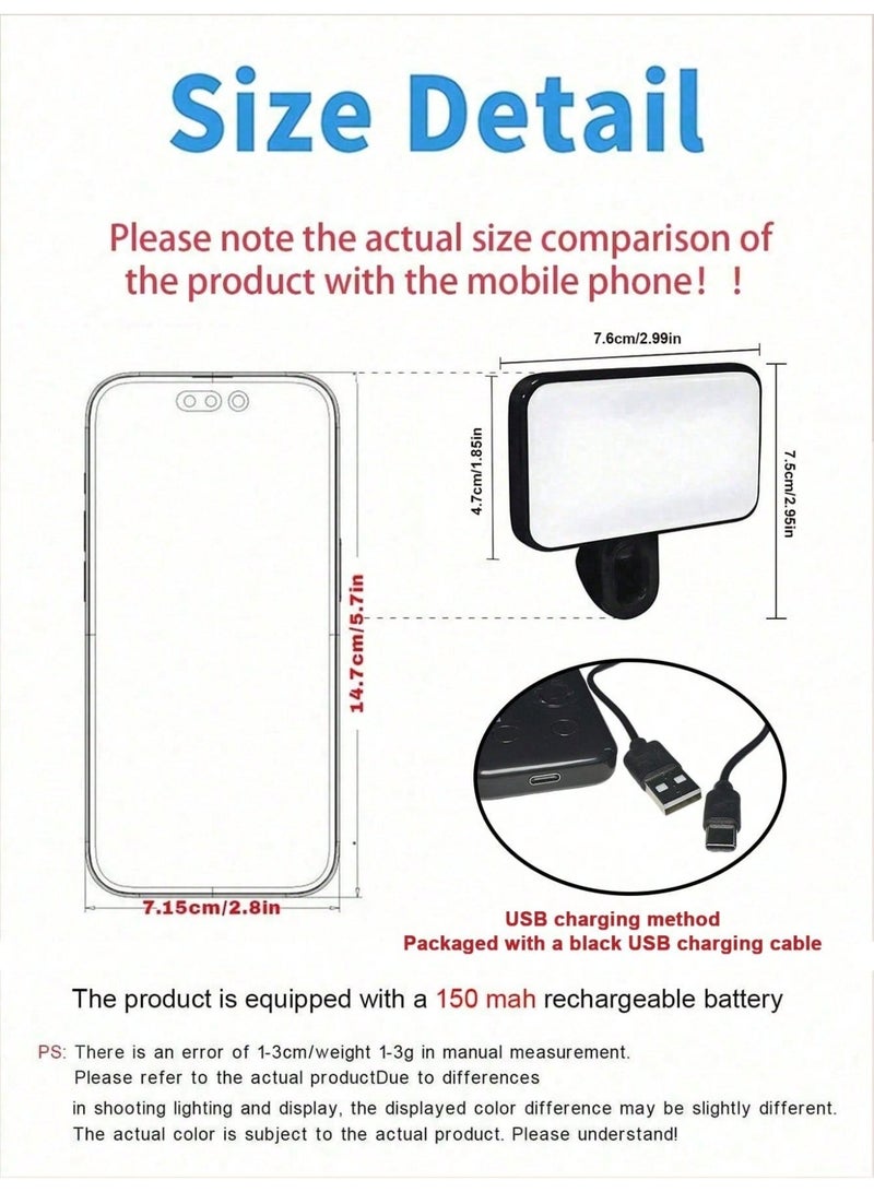 CCYY LED Portable Selfie Light: Rechargeable  Phone Fill Lights with Clip, USB-C Charging, 3000-6500K 3 Light Modes ,Clip-on Light for Phone/Tablet/Laptop video shooting - Image 4