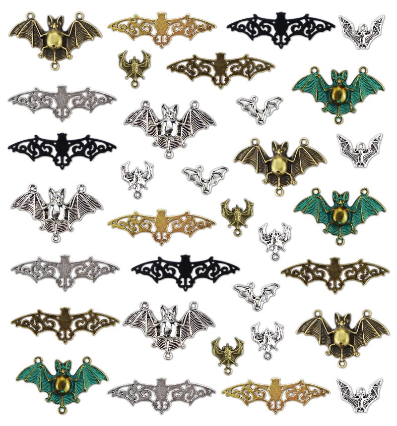 JIALEEY 33PCS Bat Charms Mixed Halloween Spooky Flittermouse Flying Vampire Bat Connector Charms Pendants DIY for Jewelry Making Crafting - Image 1
