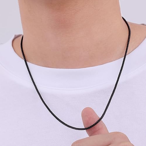 Fiusem Black Chain for Men 25mm Stainless Steel Necklace for Men and Women Box Chain 24 Inches - Image 3