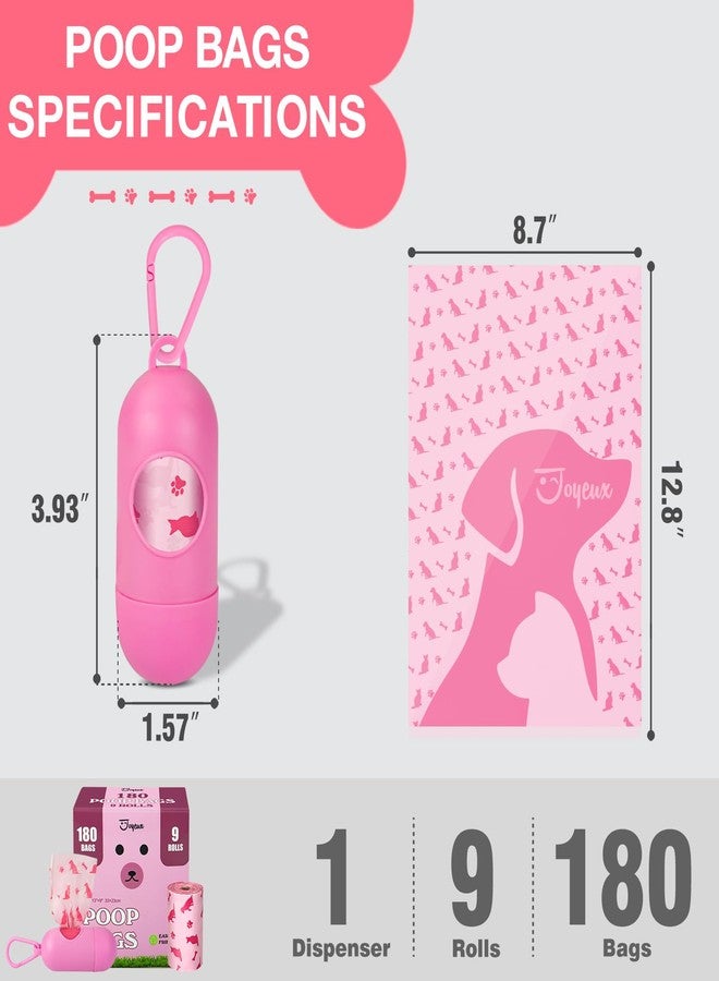 joyeux 180 Count Dog Poop Bags Rolls with Dispenser, Leak Proof, Extra Thick Doggie Pet Waste Bags, Poop Bag and Doggy Holder for Dogs Cats, Unscented, Pink - Image 5
