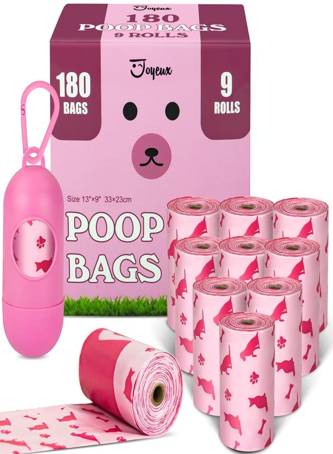 joyeux 180 Count Dog Poop Bags Rolls with Dispenser, Leak Proof, Extra Thick Doggie Pet Waste Bags, Poop Bag and Doggy Holder for Dogs Cats, Unscented, Pink - Image 1