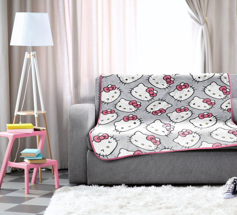 Jay Franco Kids Plush Throw Blanket - Soft & Comfy Throw for Couch or Bed - Cozy Home D?cor for Living Room & Bedroom  Gray - Hello Kitty  46x60 - Throw Blanket - Image 3
