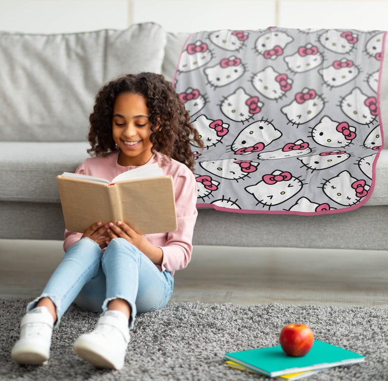 Jay Franco Kids Plush Throw Blanket - Soft & Comfy Throw for Couch or Bed - Cozy Home D?cor for Living Room & Bedroom  Gray - Hello Kitty  46x60 - Throw Blanket - Image 2