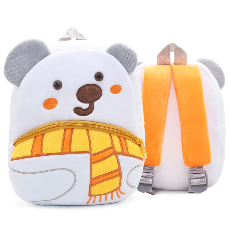 Plush Kids Backpack, Polar Bear Animal Design, Soft Lightweight School Bag for Toddlers and Preschool Kids - Image 1