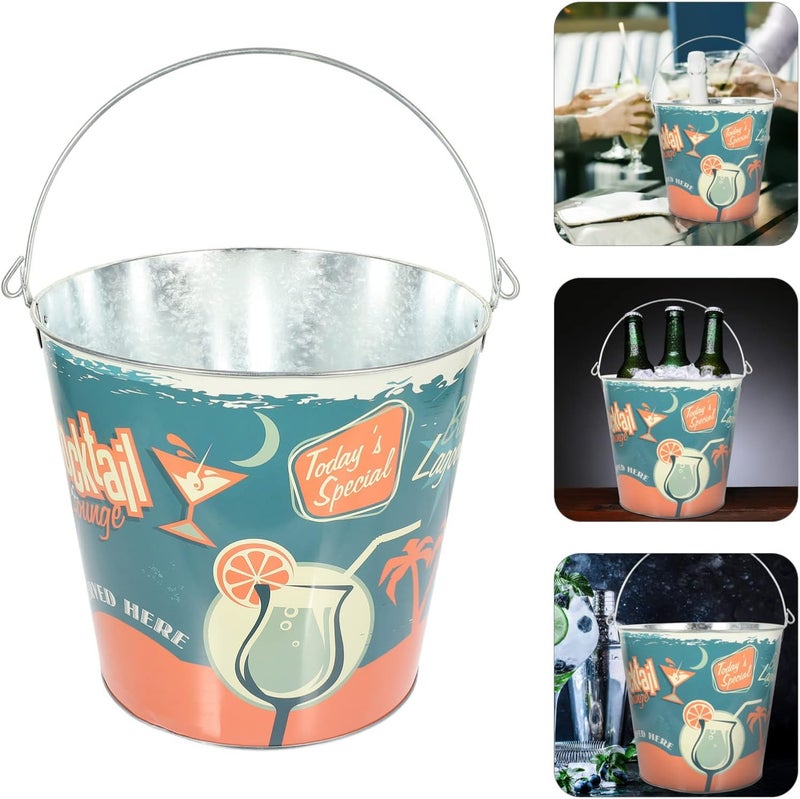 comfrt Ice Bucket Tin Buckets Galvanized Metal Pail Beer Bucket Beverage Bucket for Ice, Beer, Wine, Champagne, Table Centerpieces 25.5x23x19cm - Image 5