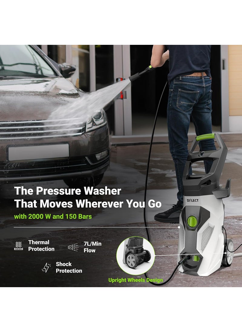 Dylect DYLECT Ultra Power Max High Pressure Car Washer Pump 2000 Watts Motor 150 Bars Pressure 7LMin Flow Rate 8M Outlet Hose Upright Design with Wheels for Bike Home Cleaning with 10 Accessories  - Image 2