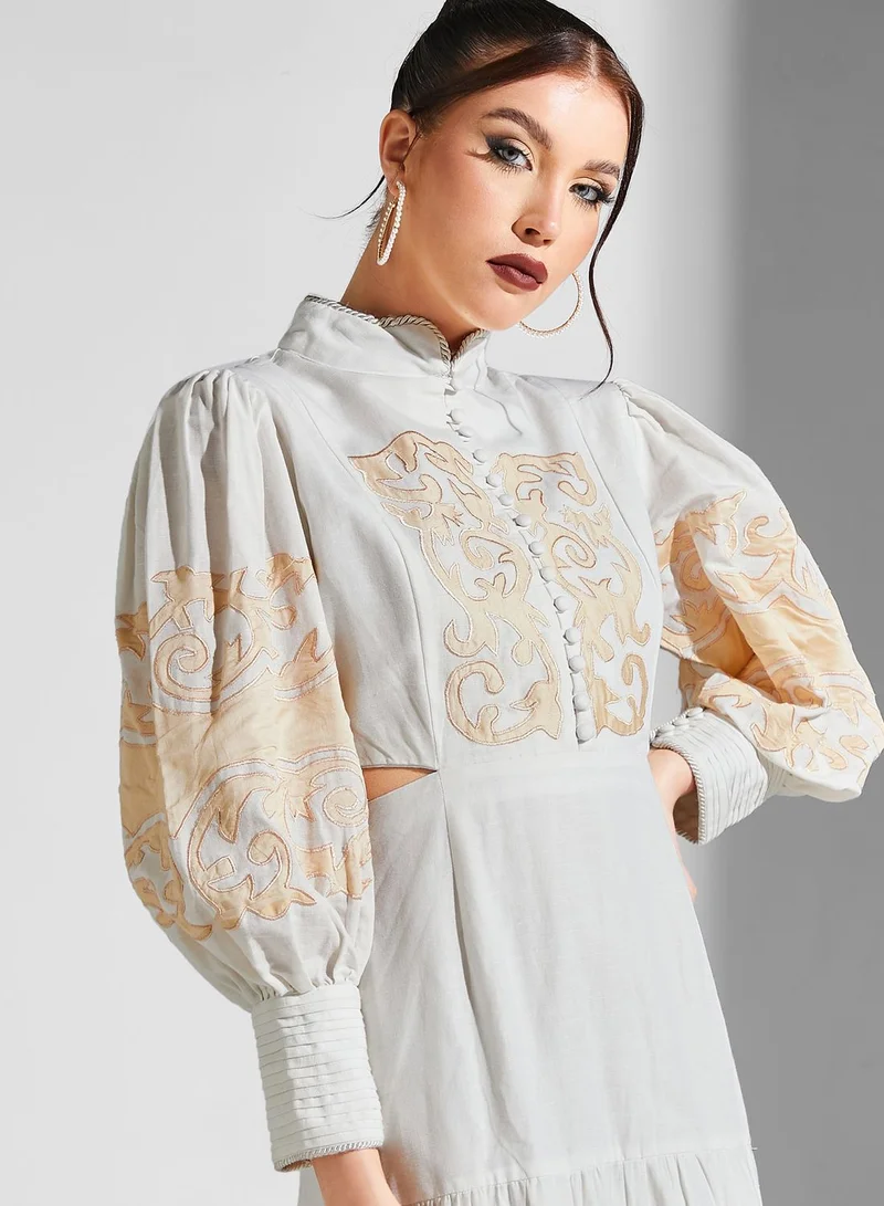 Threadz by Ajooni Embroidered Balloon Sleeve Dress