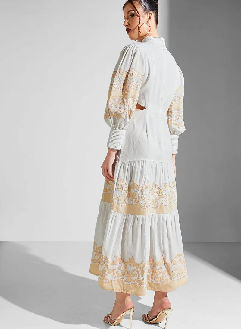 Threadz by Ajooni Embroidered Balloon Sleeve Dress