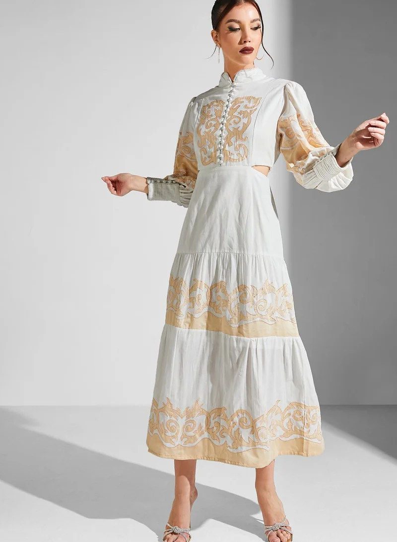 Threadz by Ajooni Embroidered Balloon Sleeve Dress
