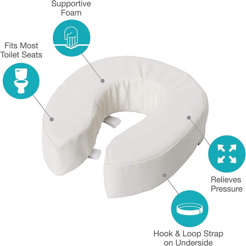 DMI Raised Toilet Seat Cushion - 4 Inch Foam Toilet Seat Riser with Tear-Resistant Cover, White - Image 2
