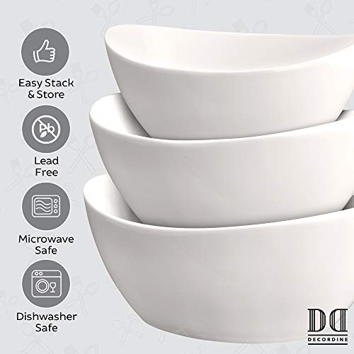 DECORDINE 3 Piece Serving Bowl Set – Elegant White Porcelain Salad Bowls for Fruit, Salad, Pasta and Soup - Food Server Display Dishes for Party or Display - 24 oz. 34 oz. and 44 oz. - by DécorDine - Image 5