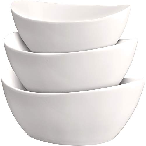 DECORDINE 3 Piece Serving Bowl Set – Elegant White Porcelain Salad Bowls for Fruit, Salad, Pasta and Soup - Food Server Display Dishes for Party or Display - 24 oz. 34 oz. and 44 oz. - by DécorDine - Image 1