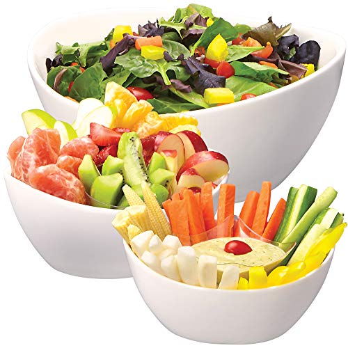 DECORDINE 3 Piece Serving Bowl Set – Elegant White Porcelain Salad Bowls for Fruit, Salad, Pasta and Soup - Food Server Display Dishes for Party or Display - 24 oz. 34 oz. and 44 oz. - by DécorDine - Image 2
