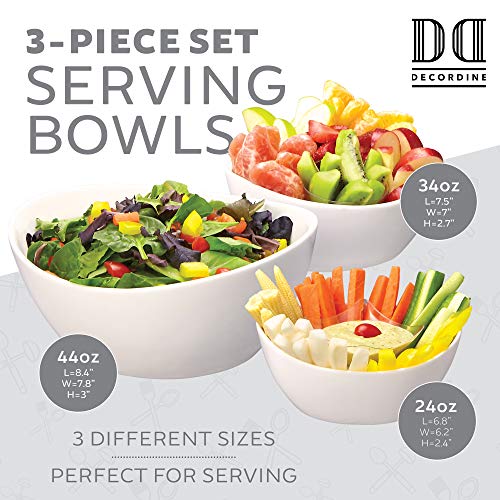 DECORDINE 3 Piece Serving Bowl Set – Elegant White Porcelain Salad Bowls for Fruit, Salad, Pasta and Soup - Food Server Display Dishes for Party or Display - 24 oz. 34 oz. and 44 oz. - by DécorDine - Image 3