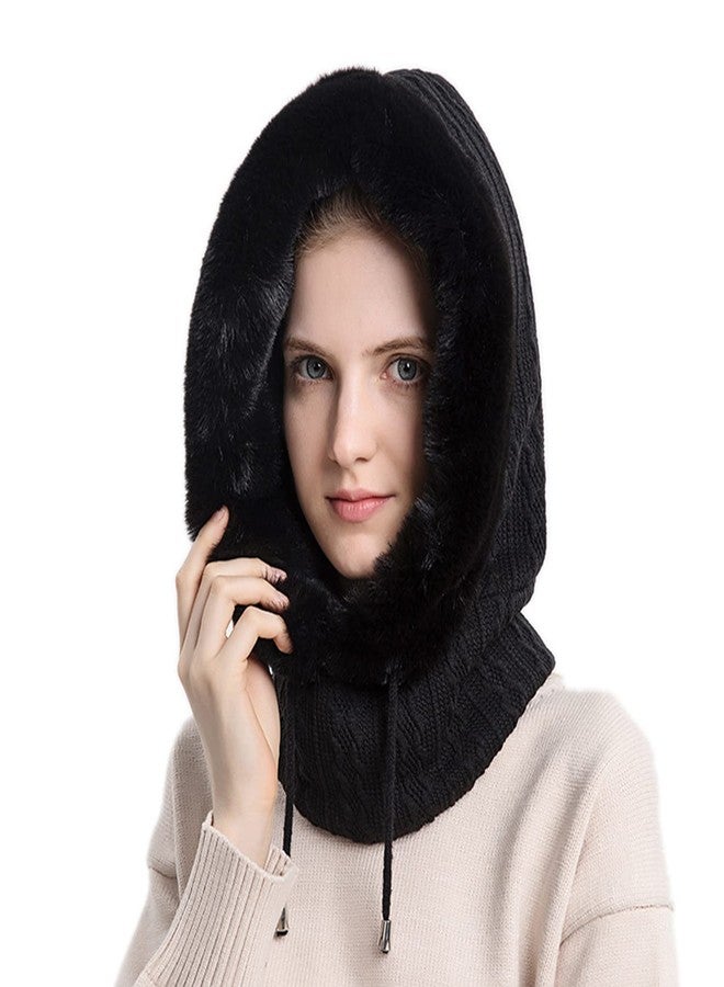  بالي قبعة شتوية نسائية من PALAY®، قطعة واحدة محبوكة، دافئة، مع وشاح وقناع لتدفئة الرقبة، أنيقة، مقاومة للثلج والرياح، مبطنة بصوف ناعم، مناسبة للتزلج وركوب الدراجات في الهواء الطلق (أسود) - Image 1