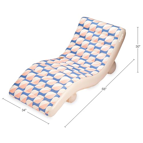 Funsicle: Deco FunChaiser Lounge - Blue & Cream, Inflatable Pool & Water Float, 68x34x30, Contoured Design, Drink Holder, 220 lb Capacity - Image 3