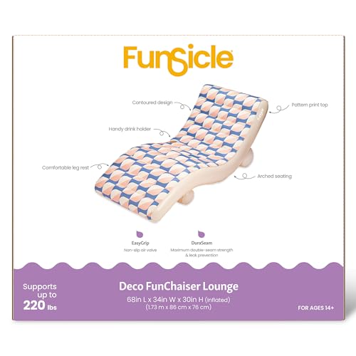 Funsicle: Deco FunChaiser Lounge - Blue & Cream, Inflatable Pool & Water Float, 68x34x30, Contoured Design, Drink Holder, 220 lb Capacity - Image 2